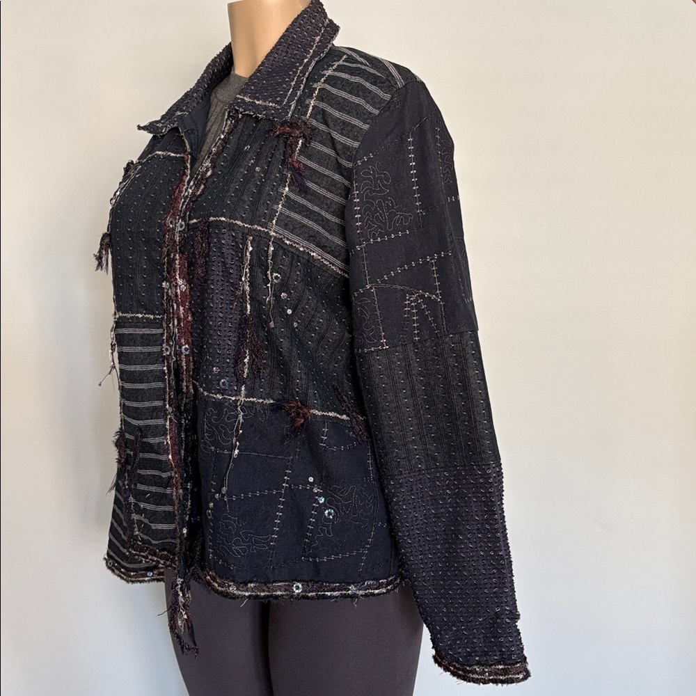 Yak Magik Artisan Boho Patchwork Jacket- Pure Cotton & Silk Fringe- Lagenlook - Picture 3 of 17